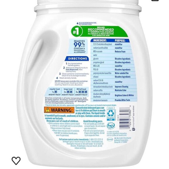 NEW! All Mighty Pacs  Free Clear for Sensitive Skin, 66 Count - Picture 3 of 6